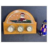 Wood Hanging Weather Station & Stained Glass Lamp