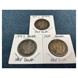 1903-O, 1909 & 1914-S Barber Half Dollars