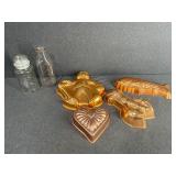 Lot of Copper Molds and Glass Containers
