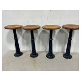 4 - Cast Iron Base Wooden Seat Stools