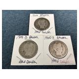 1902, 1905-S & 1908-D Barber Half Dollar