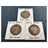 1903, 1907-D & 1915-S Barber Silver Half Dollars