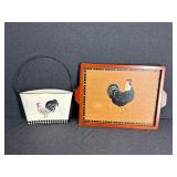 Rooster Serving Tray and Metal Basket