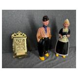 Vintage Decanter Pair with Brass Match Dispenser