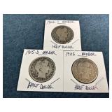 1902-O, 1906 & 1915-D Barber Silver Half Dollars