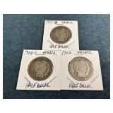 1902, 1906-O & 1911-D Barber Silver Half Dollars