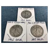 1934, 1940-S & 1944-D Walking Liberty Half Dollars