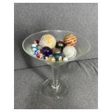 Lot of Stones & Marbles in Clear Glass Stemware