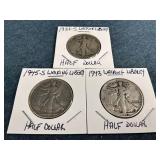 1936-S, 1943 & 1945-S Walking Liberty Half Dollars