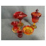5 - Cut Amberina Glass Decorations