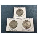 1937-D, 1943-S & 1945 Walking Liberty Half Dollars