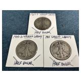 1927-S, 1941 & 1943-D Walking Liberty Half Dollars