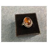 New Sterling Silver Amber Ring