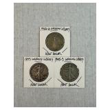 1942-D, 1943 & 1945-S Walking Liberty Half Dollars