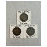 1905-S, 1908 & 1913-D Barber Silver Half Dollars