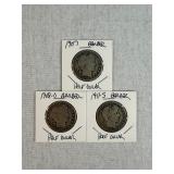 1907, 1908-O & 1911-S Barber Silver Half Dollars