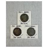 1902-O, 1906 & 1908-D Barber Silver Half Dollars