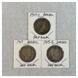 1904-O, 1907 and 1915-D Barber Half Dollars
