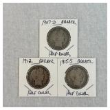 1907-D, 1912 and 1915-S Barber Half Dollars