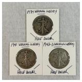 1934, 1941 & 1942-D Walking Liberty Half Dollars