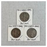1941-D, 1943 & 1945-D Walking Liberty Half Dollars