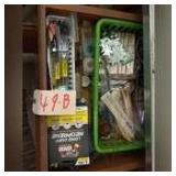 DRAWER LOT OF CRAFT MATERIALS, WALL HANGERS, GLOVES, ETC