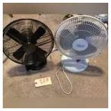 TWO ELECTRIC OSCILLATING FANS, ONE BLACK ONE WHITE