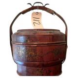 CHINESE WOODEN LIDDED FLORAL PICNIC BASKET CIRCA 20TH CENTURY