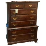 WOODEN 7-DRAWER CHEST OF DRAWERS W/ BRASS PULLS