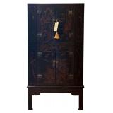 ORIENTAL BLACK LACQUER 4-DOOR CABINET