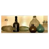 ANTIQUE GROG BOTTLE W/ COA, ANTIQUE TORPEDO BOTTLE W/ COA, 5 OTHER ASSORTED VINTAGE GLASS BOTTLES