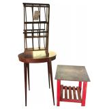 WOODEN MAGAZINE RACK, WOODEN SLATE-TOP TABLE, OTHER WOODEN TABLE - ALL AS-FOUND & READY FOR RESTORATION