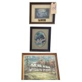 SMALL FRAMED AND MATTED “WILD HERITAGE” PRINT BY LEE ROBERSON, “SOMETHING BRUIN” FRAMED AND MATTED LEE ROBERSON PRINT 1986, “THE WONDERLAND HOTEL” BY WEBB FRAMED PRINT #870/1000