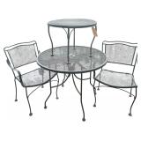 IRON PATIO TABLE, 2 CHAIRS, AND SIDE TABLE