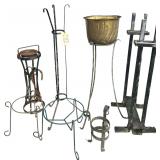 IRON PLANTER STANDS, IRON ASH TRAY STAND, OTHER IRON STAND, BRASS PLANTER