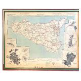 VINTAGE 1943 SICILY ROAD MAP 1:500,000 SCALE (APPROX. 28.5" x 21.75")
