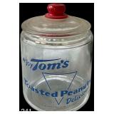 VINTAGE GLASS TOM’S ROASTED PEANUTS JAR (BLUE FONT)