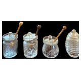 4 VINTAGE CLEAR GLASS HONEY POTS