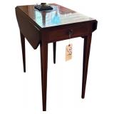 PAIR OF SHERATON STYLE GENUINE MAHOGANY 1-DRAWER DOUBLE DROP LEAF SIDE TABLES
