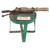 PRIMITIVE STYLE WOODEN STOOL, VINTAGE REMINGTON HAND TRAP