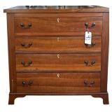 ANTIQUE CHERRY TYPE WOOD 4-DRAWER CHEST - DRAWERS APPEAR TO BE HAND-DOVETAILED