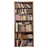 WOODEN BOOKCASE WITH LARGE ASSORTMENT OF COOKBOOKS - OLDER, NEWER, SOUTHERN LIVING, CHURCH COOKBOOKS, ETC.; SMALL OAK BOX CHOCK-FULL OF RECIPES