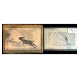 ORIENTAL RABBIT FRAMED PRINT APPROX. 10” X 16” VIEWING AREA & ORIENTAL BIRD FRAMED PRINT APPROX. 7” X 13” VIEWING AREA