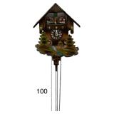 GERMAN MECHANICAL CUCKOO CLOCK W/ PENDULUM AND 3 WEIGHTS - WOODEN CARVING ON FRONT NEEDS TO BE REATTACHED