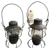 ANTIQUE SOUTHERN RAILWAY LANTERN (GLOBE CRACKED), ANTIQUE C&O RAILWAY LANTERN