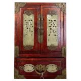 SMALL DECORATIVE ORIENTAL ROSEWOOD JEWELRY BOX W/ BRASS FITTINGS AND JADE PANELS