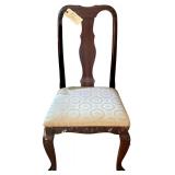 QUEEN ANNE STYLE WOODEN CHAIR WITH UPHOLSTERED SEAT AND WOODEN FOOTSTOOL