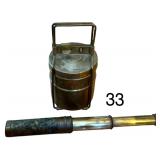ANTIQUE TIFFIN INDIA BRASS 2-TIER LUNCH PAIL, ANTIQUE TELESCOPE