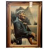 LARGE S. GARCIA NATIVE AMERICAN OIL ON CANVAS - VIEWING AREA APPROX. 39” X 24”