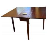 GATE LEG MAHOGANY TABLE APPROX. 28.5” TALL X 12.75” LEAVES DOWN/46.25” LEAVES UP X 38” WIDE - READY TO BE REFINISHED